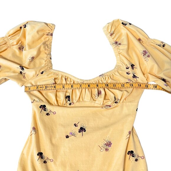 Free People Bodysuit Top Womens S Butter Yellow Milkmaid Babydoll Puff Sleeve - Picture 10 of 11